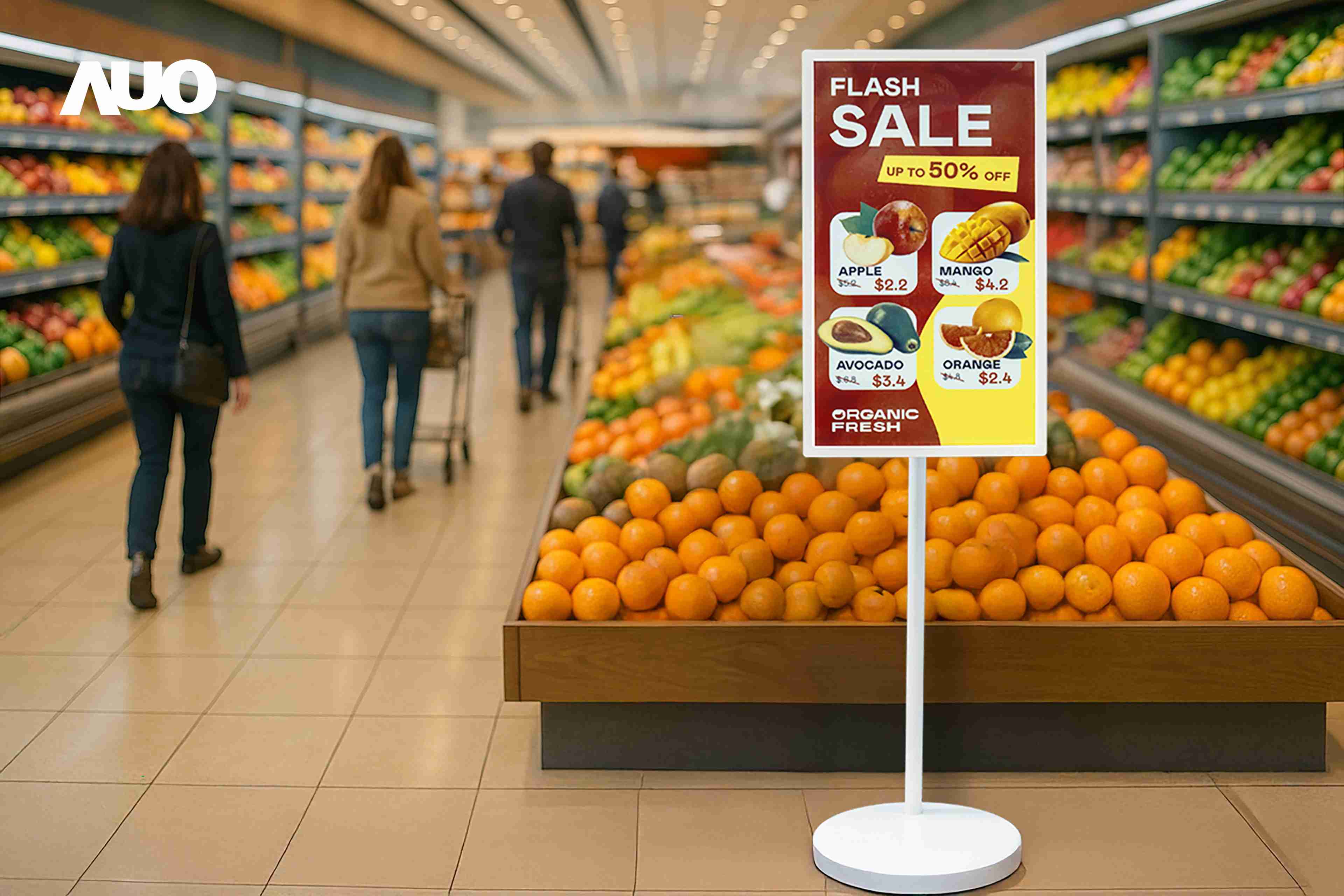 达擎首亮相低功耗、、、、全彩的〝aecoPost电子纸解决方案〞，，，，仅在更新画面时需要微量的电力驱动，，，无需布建电线的便捷设计，，，使其可灵活应用、、、随意置放，，，，并可透过云端或行动装置app，，，轻松管理及排程广告内容，，，，晋升店头营销利器。。。